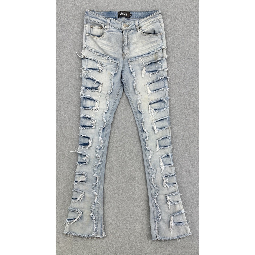 Guapi Stacked Flare Distressed Jeans Light Wash Men's Size 32